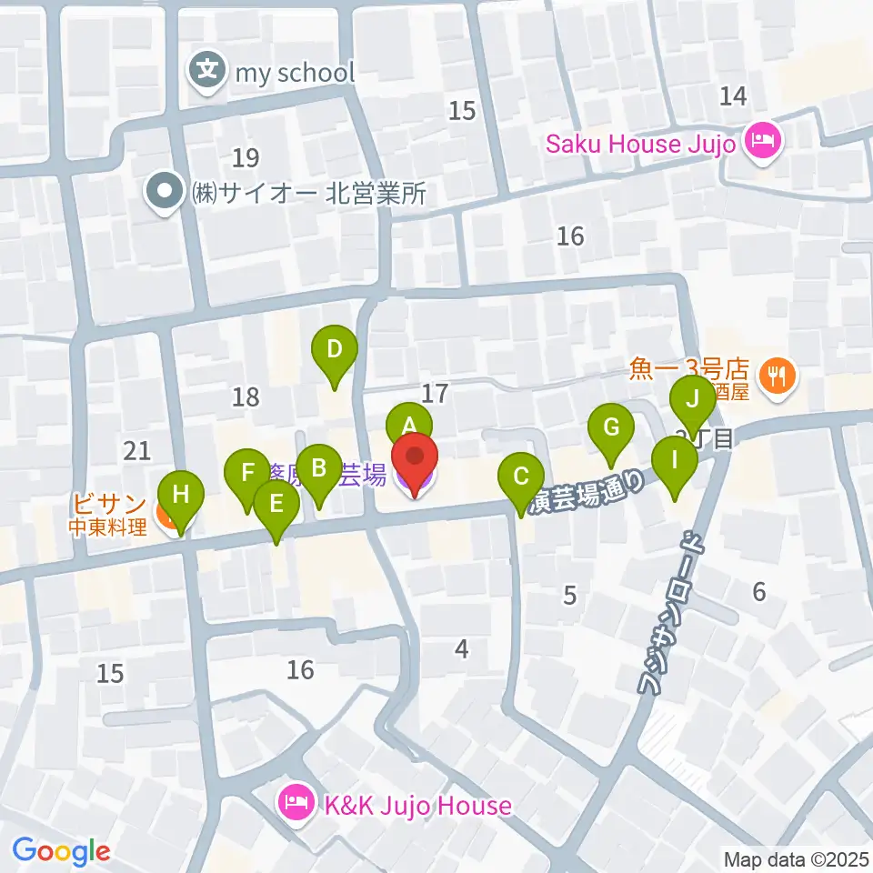 篠原演芸場周辺のファミレス・ファーストフード一覧地図