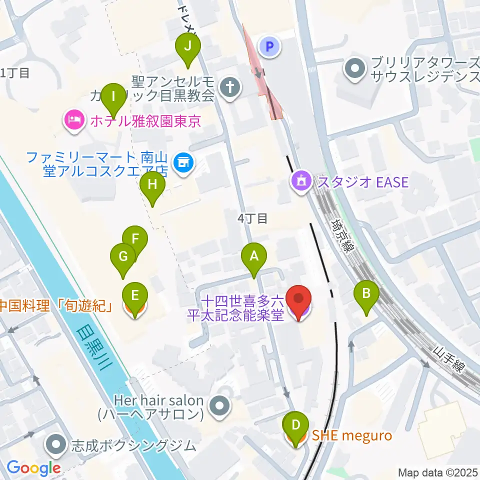 喜多能楽堂周辺のファミレス・ファーストフード一覧地図