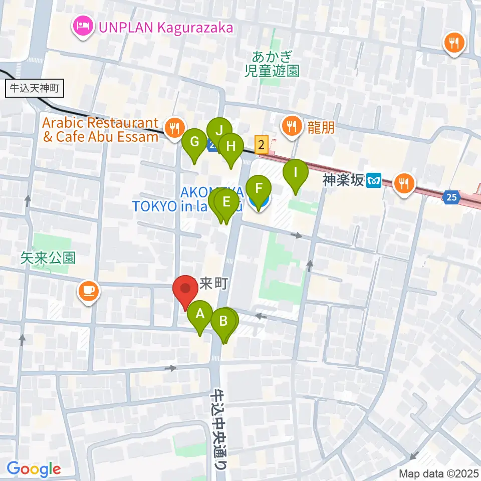 矢来能楽堂周辺のファミレス・ファーストフード一覧地図