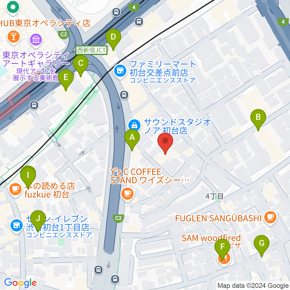 代々木能舞台周辺のファミレス・ファーストフード一覧地図