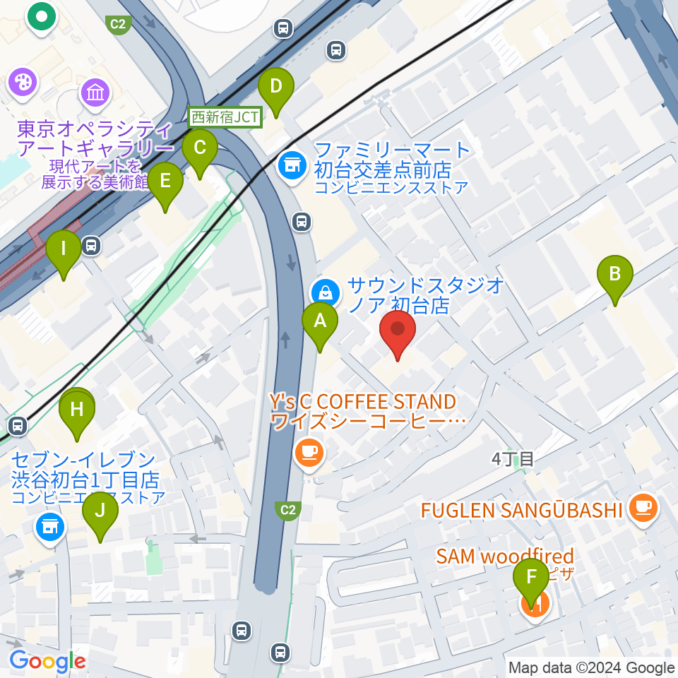 代々木能舞台周辺のファミレス・ファーストフード一覧地図