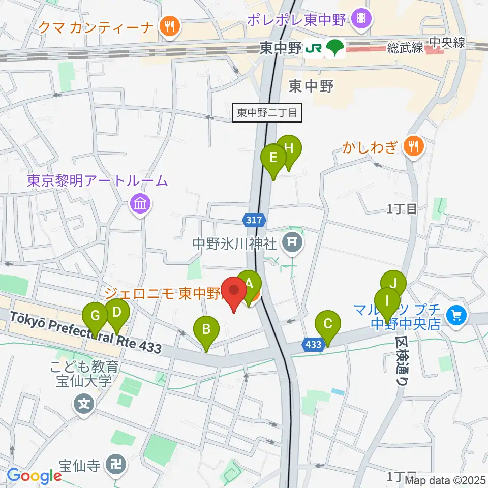 梅若能楽学院会館周辺のファミレス・ファーストフード一覧地図