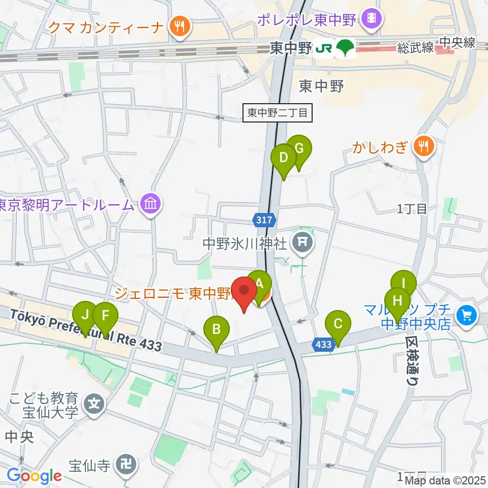 梅若能楽学院会館周辺のファミレス・ファーストフード一覧地図