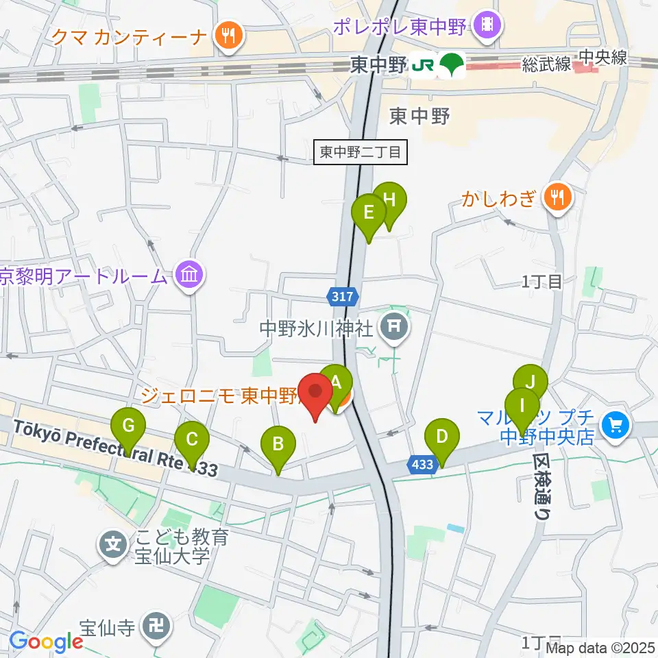 梅若能楽学院会館周辺のファミレス・ファーストフード一覧地図