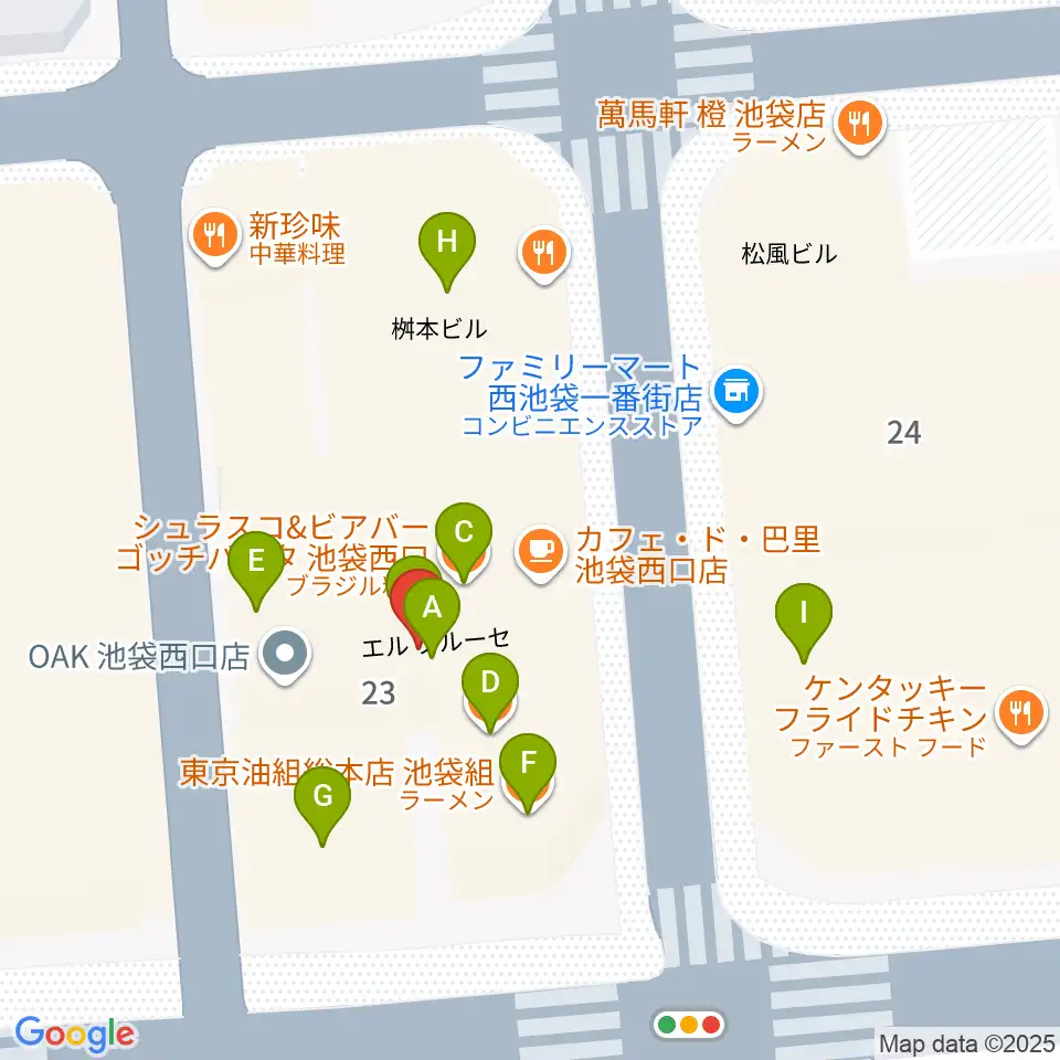 池袋演芸場周辺のファミレス・ファーストフード一覧地図