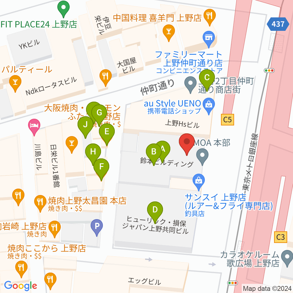 鈴本演芸場周辺のファミレス・ファーストフード一覧地図