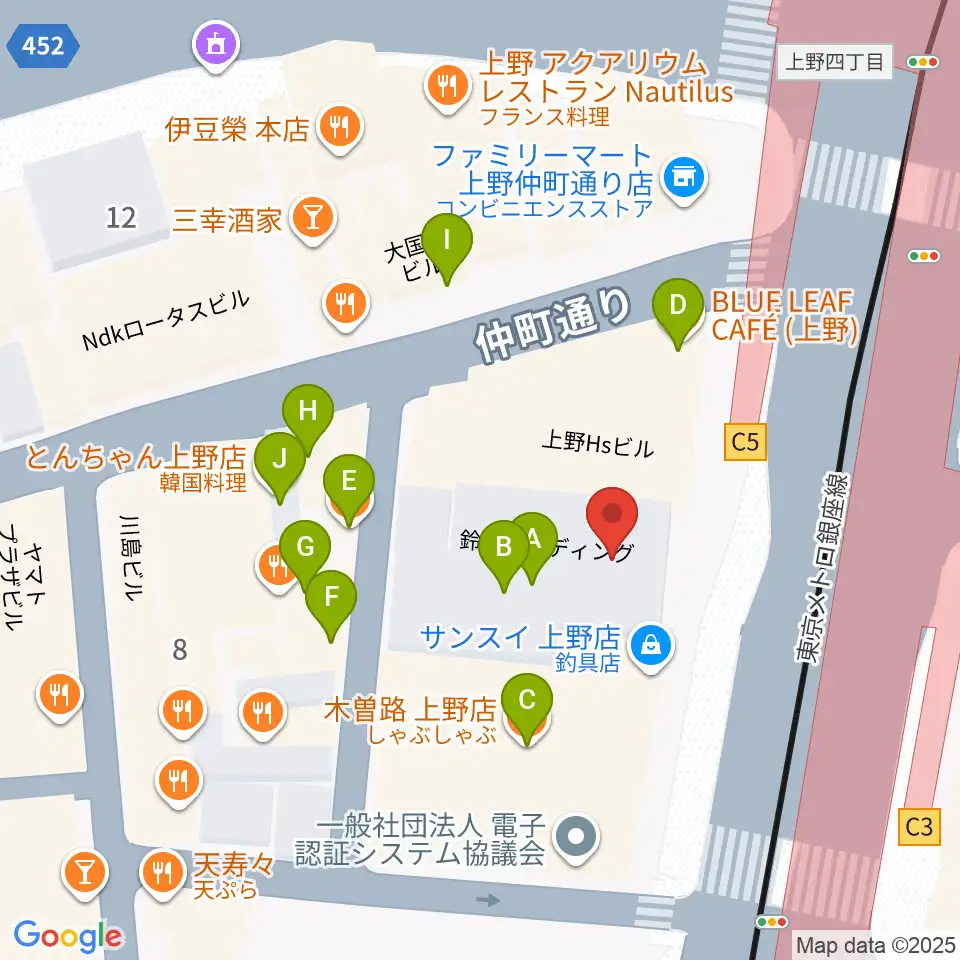 鈴本演芸場周辺のファミレス・ファーストフード一覧地図