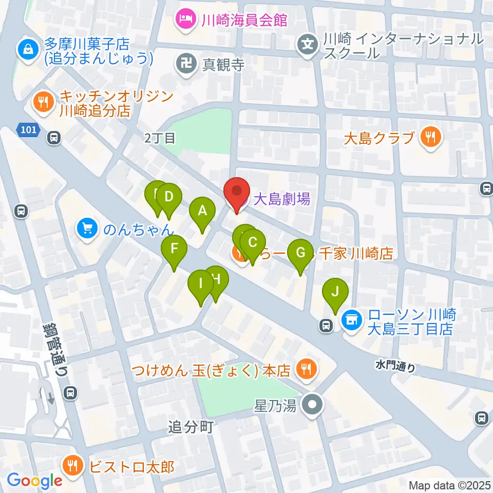 大島劇場周辺のファミレス・ファーストフード一覧地図