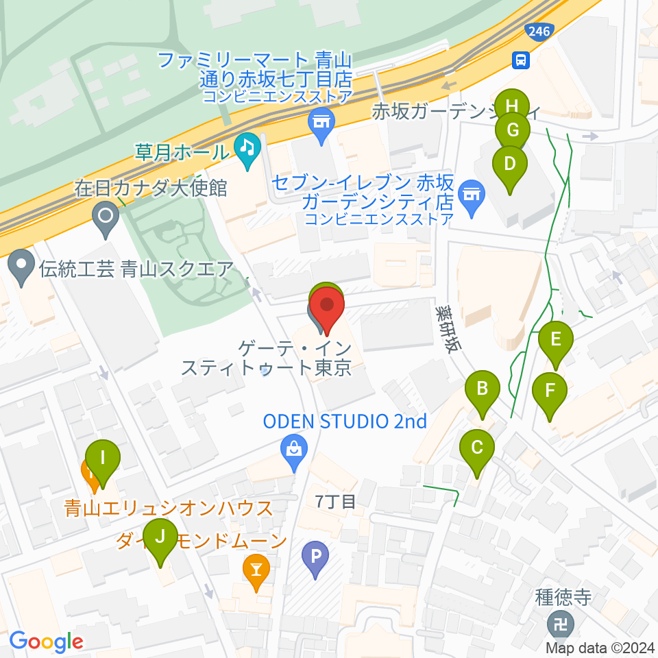 ドイツ文化会館 OAGホール周辺のファミレス・ファーストフード一覧地図