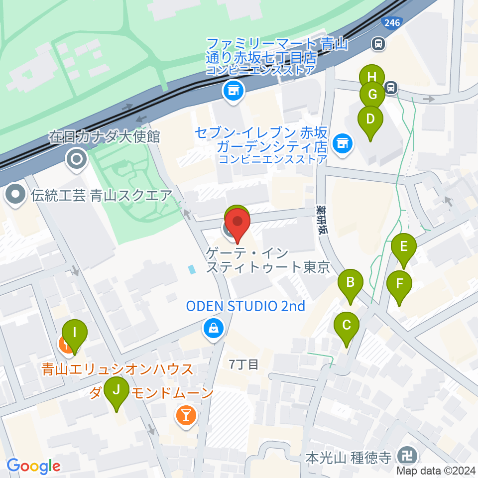 ドイツ文化会館 OAGホール周辺のファミレス・ファーストフード一覧地図