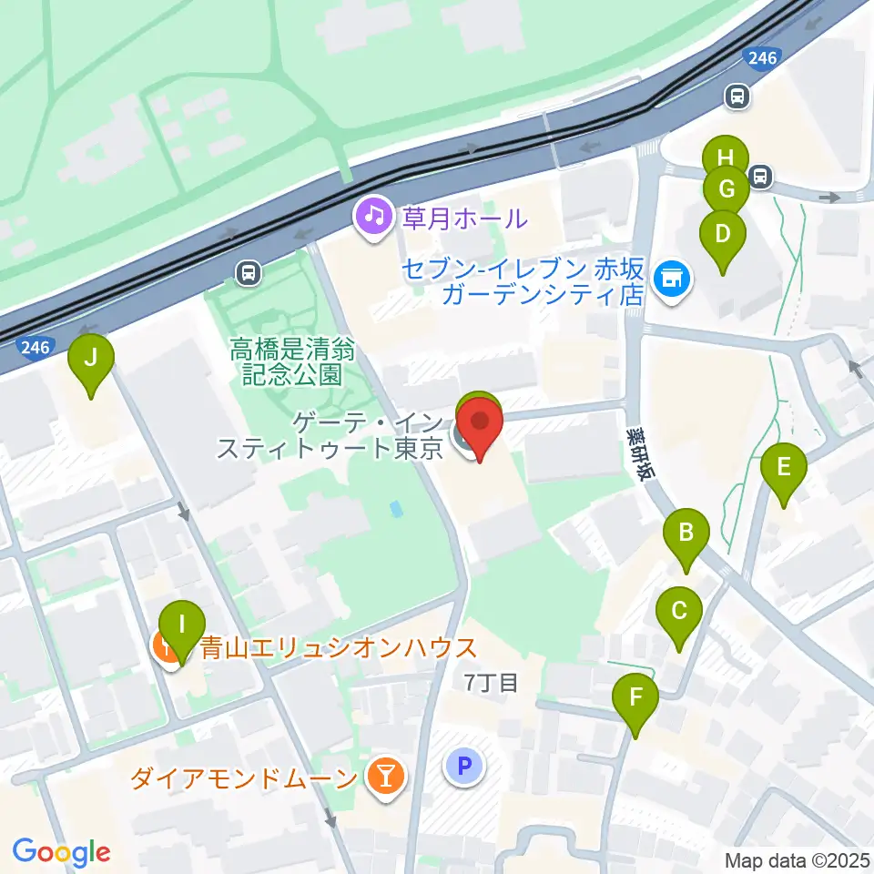 ドイツ文化会館 OAGホール周辺のファミレス・ファーストフード一覧地図