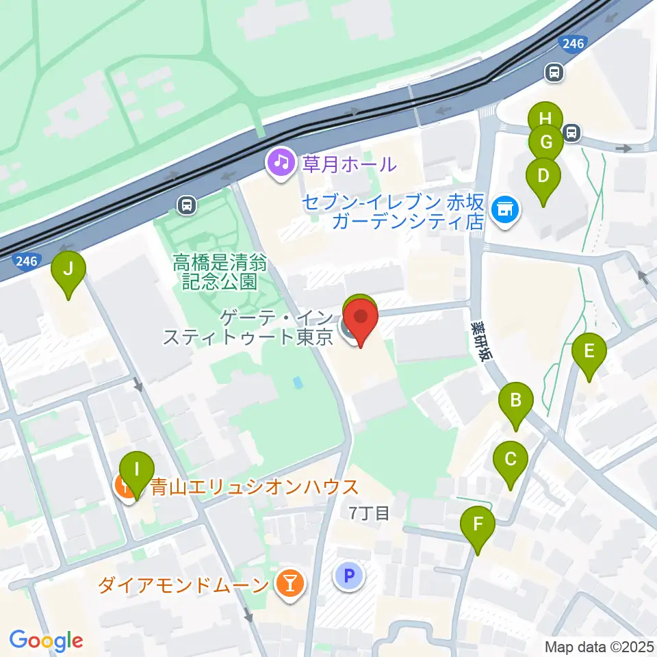 ドイツ文化会館 OAGホール周辺のファミレス・ファーストフード一覧地図