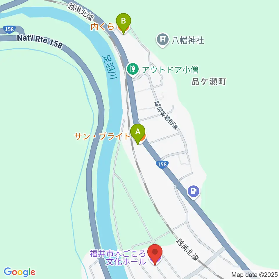 福井市木ごころ文化ホール周辺のファミレス・ファーストフード一覧地図
