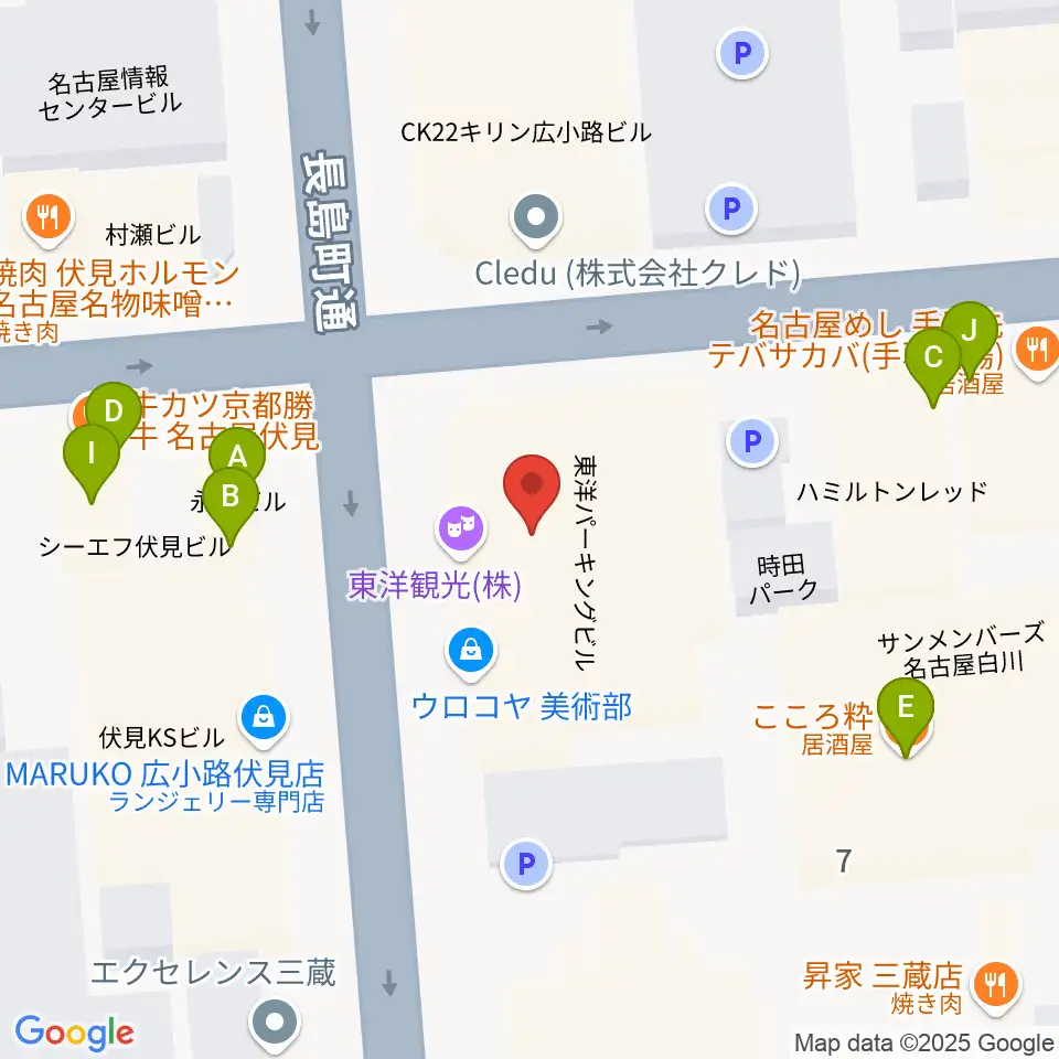 名古屋JAMMIN'周辺のファミレス・ファーストフード一覧地図