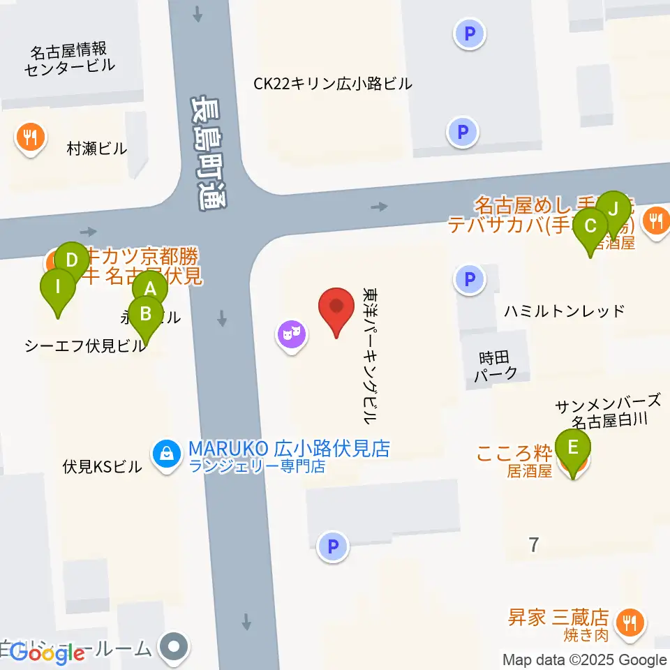 名古屋JAMMIN'周辺のファミレス・ファーストフード一覧地図