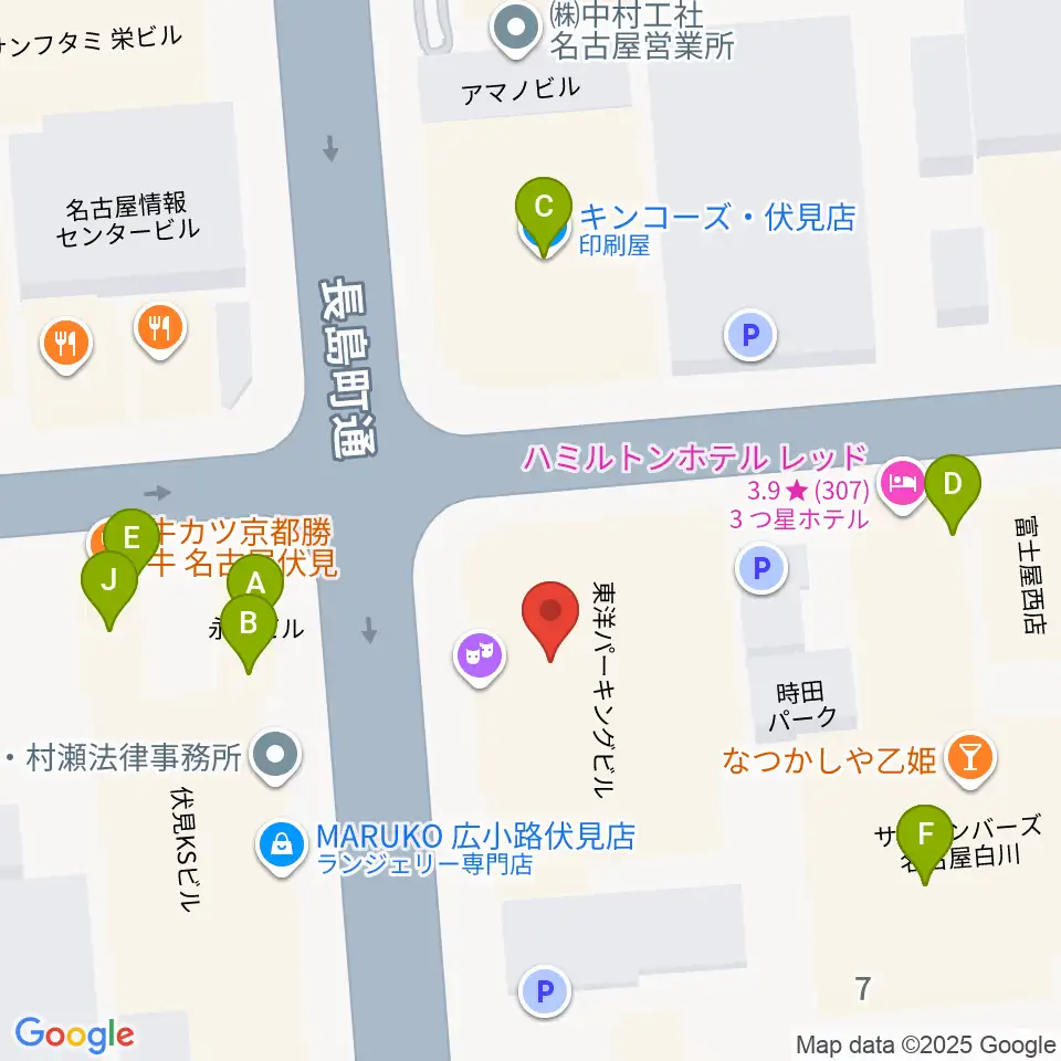 名古屋JAMMIN'周辺のファミレス・ファーストフード一覧地図