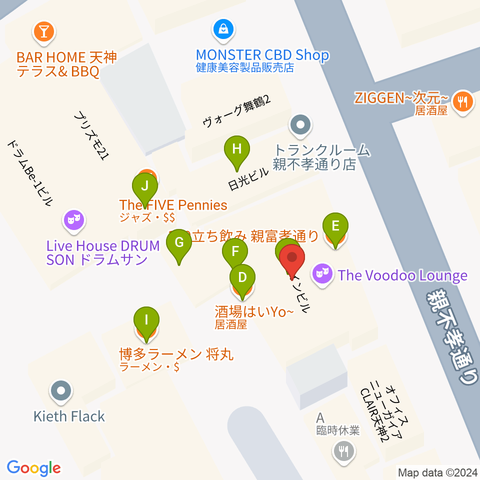 福岡天神graf（グラフ）周辺のファミレス・ファーストフード一覧地図