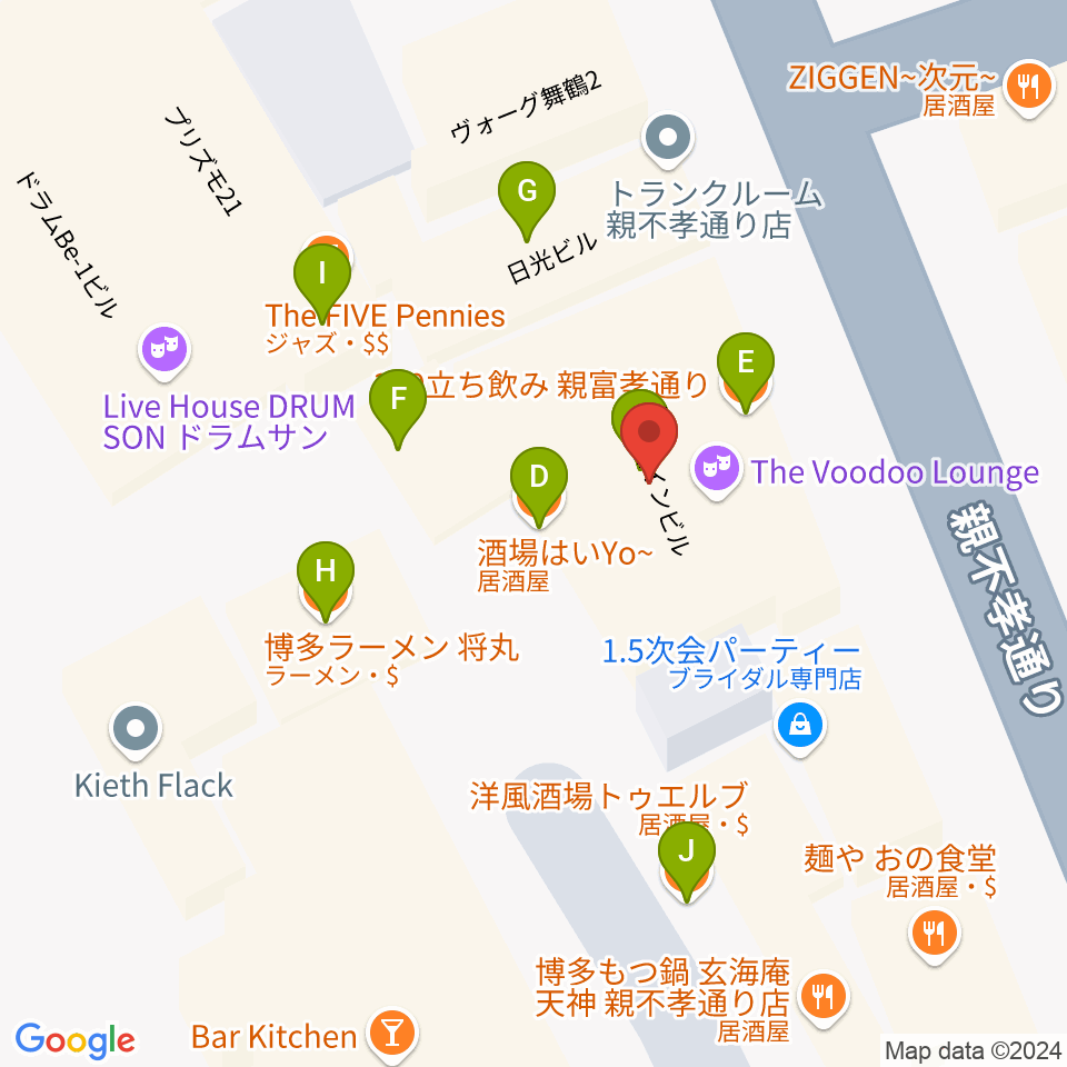 福岡天神graf（グラフ）周辺のファミレス・ファーストフード一覧地図