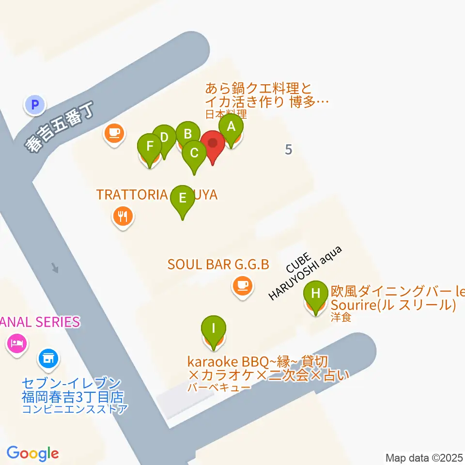 福岡インザ周辺のファミレス・ファーストフード一覧地図