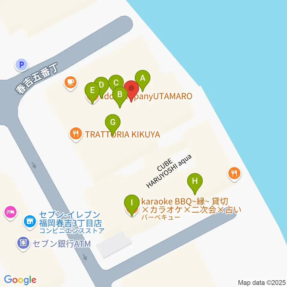 福岡インザ周辺のファミレス・ファーストフード一覧地図