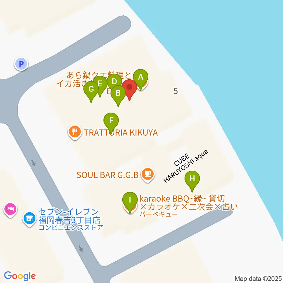 福岡インザ周辺のファミレス・ファーストフード一覧地図