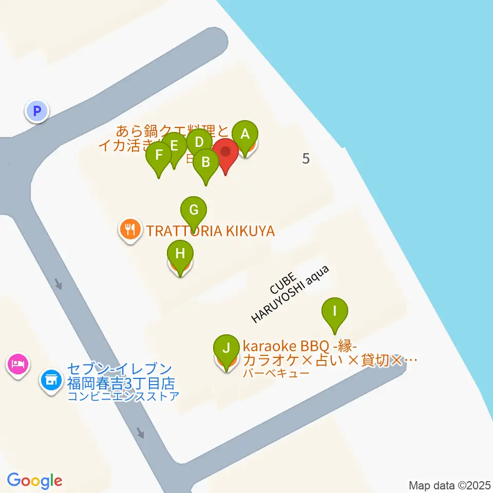 福岡インザ周辺のファミレス・ファーストフード一覧地図