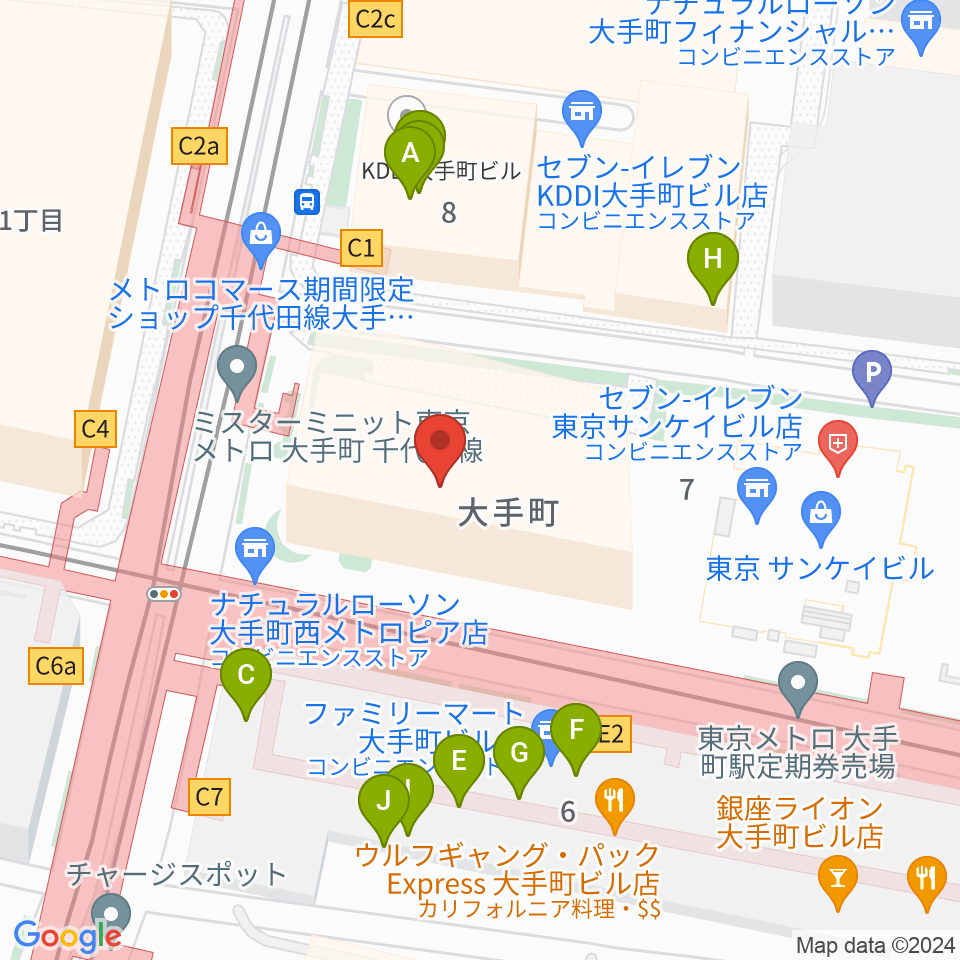 よみうり大手町ホール周辺のファミレス・ファーストフード一覧地図