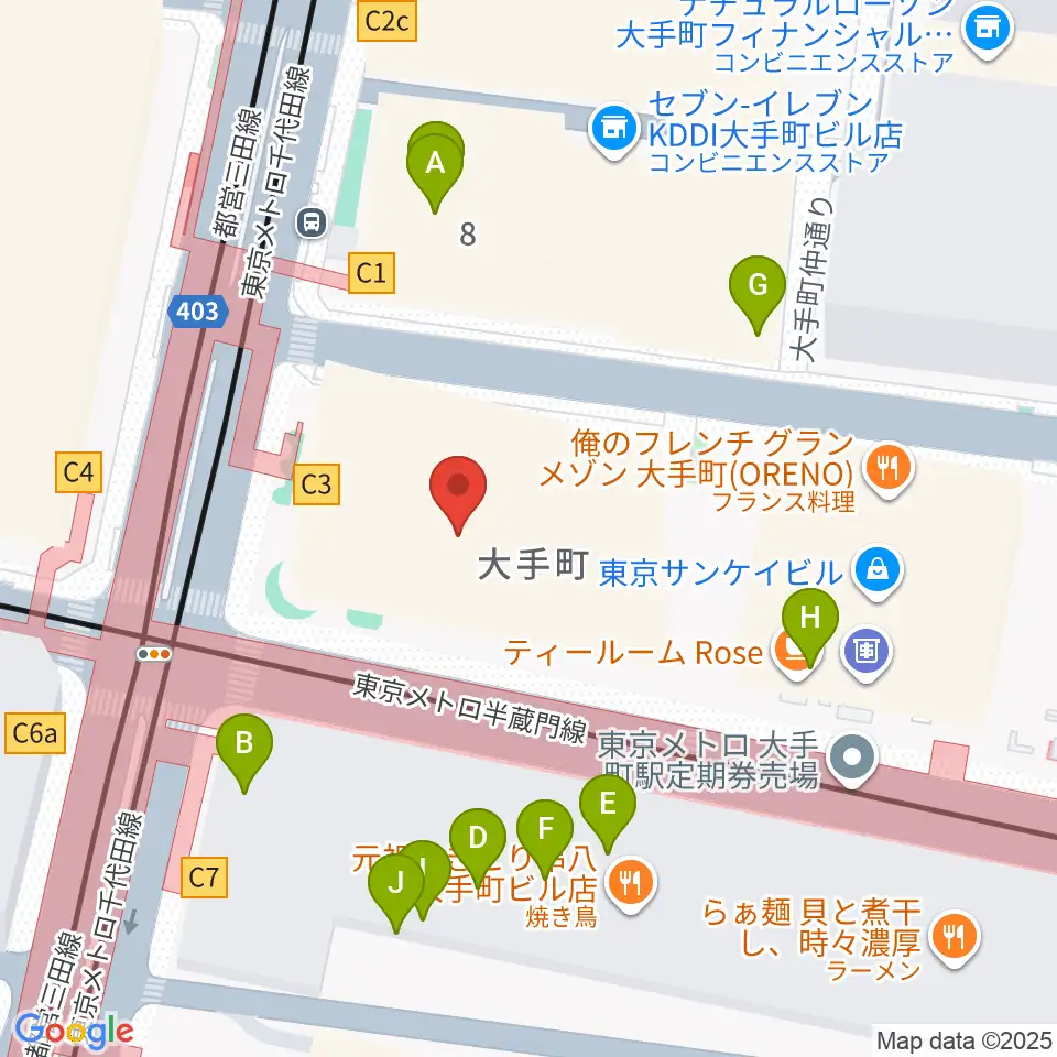 よみうり大手町ホール周辺のファミレス・ファーストフード一覧地図