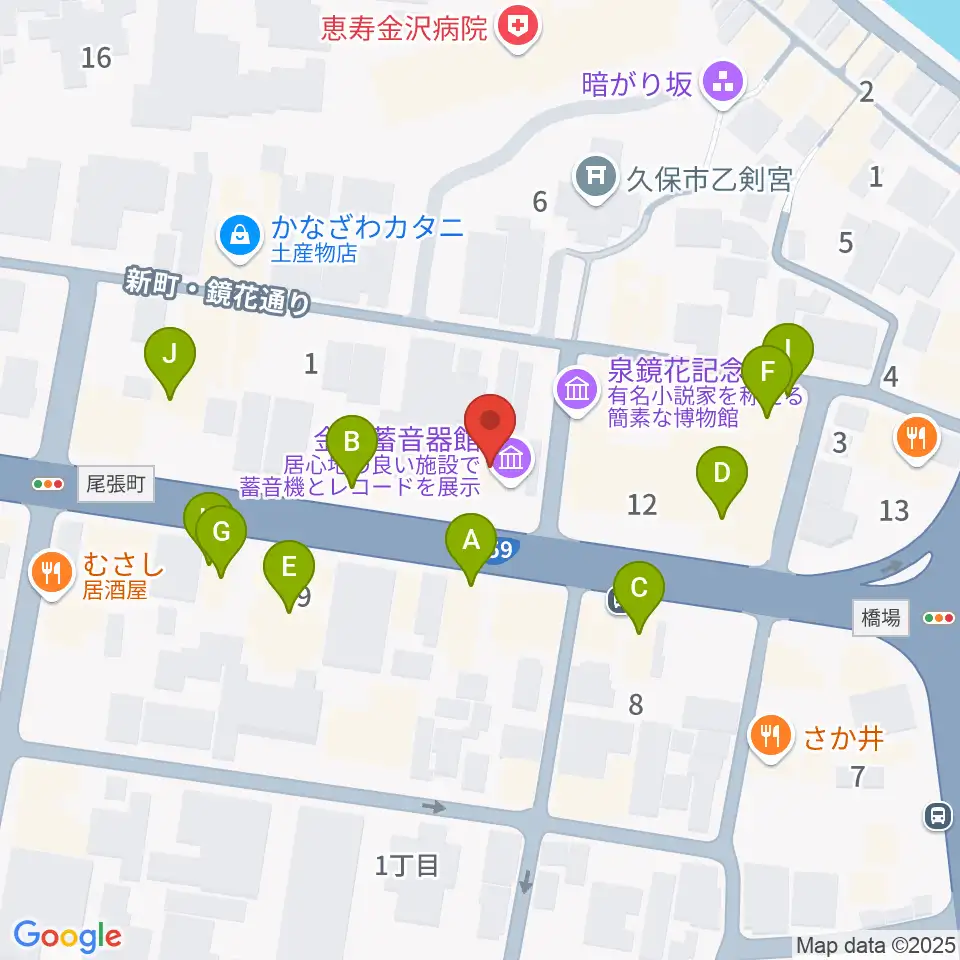 金沢蓄音器館周辺のファミレス・ファーストフード一覧地図