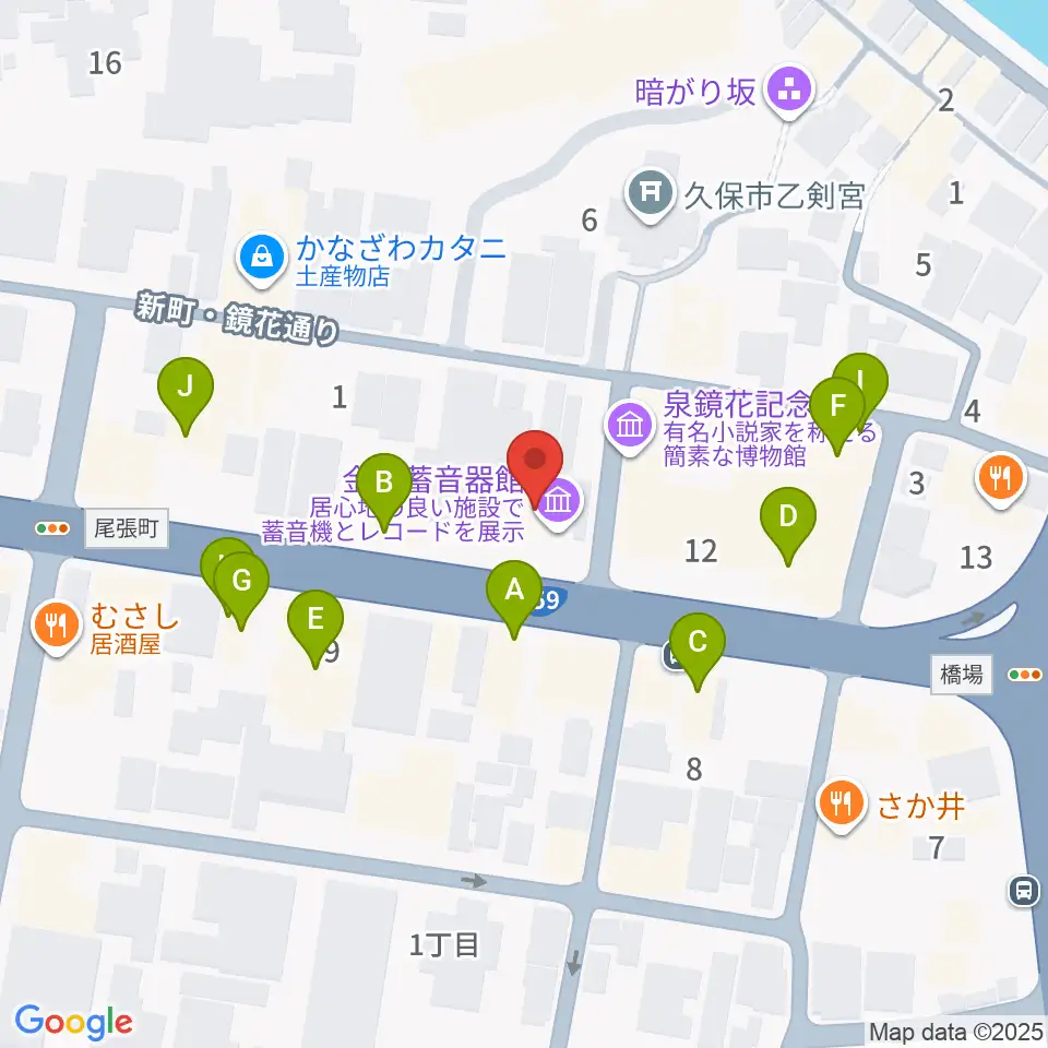 金沢蓄音器館周辺のファミレス・ファーストフード一覧地図