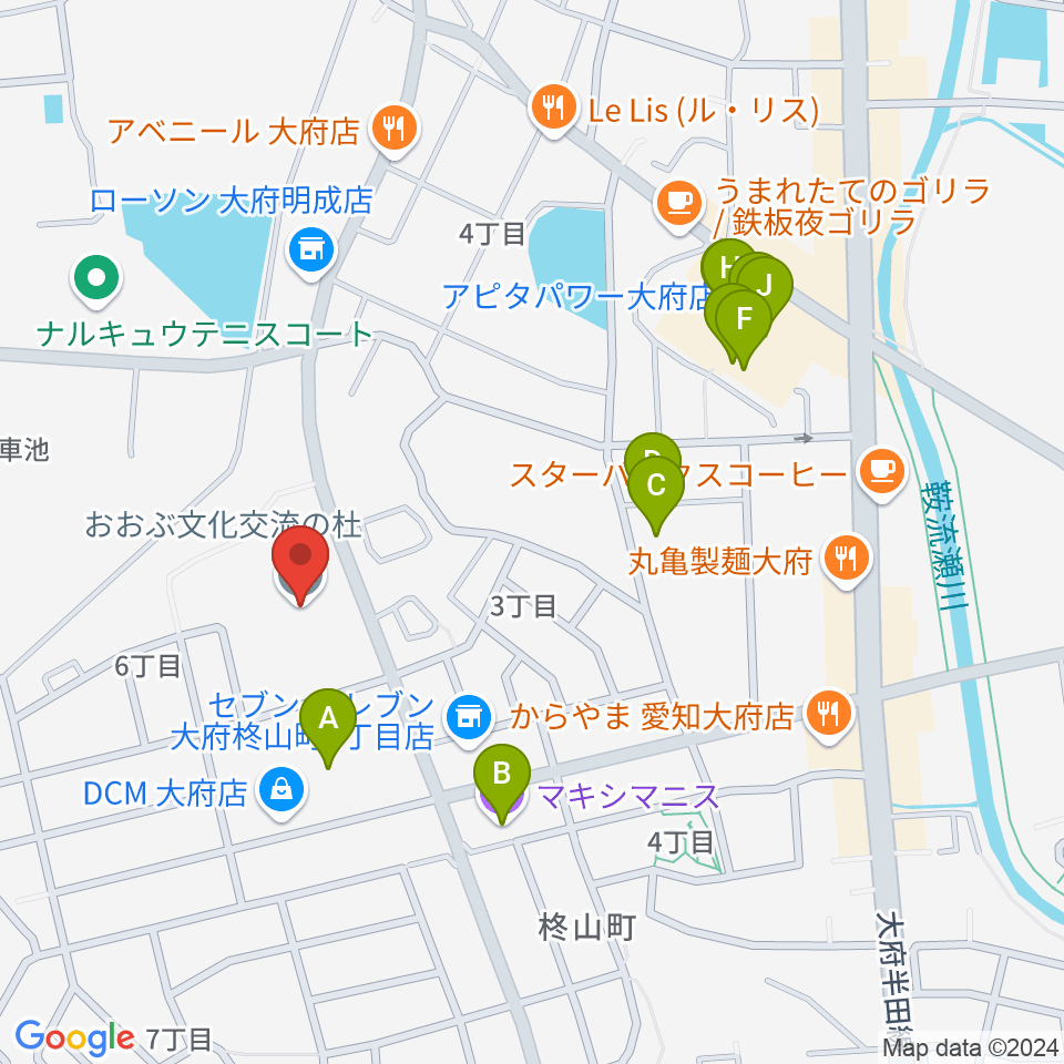 おおぶ文化交流の杜 allobu周辺のファミレス・ファーストフード一覧地図