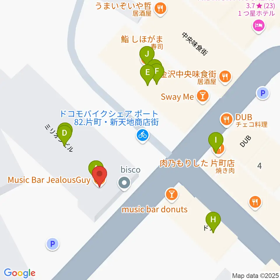 金沢ジェラスガイ周辺のファミレス・ファーストフード一覧地図