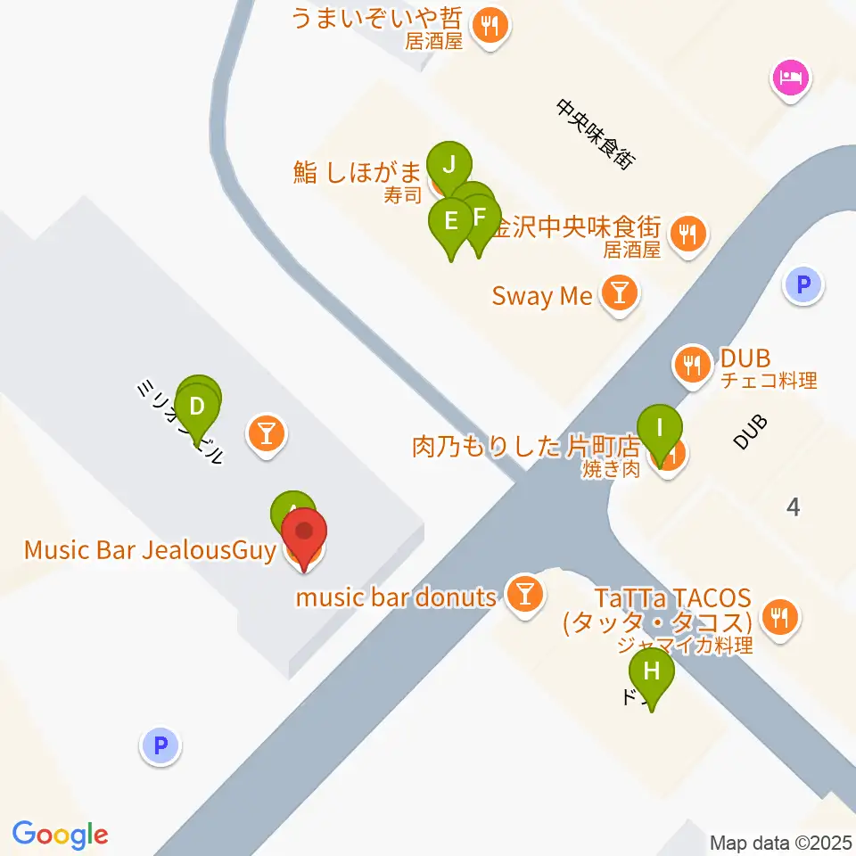 金沢ジェラスガイ周辺のファミレス・ファーストフード一覧地図