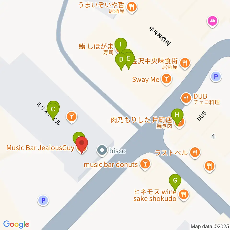 金沢ジェラスガイ周辺のファミレス・ファーストフード一覧地図