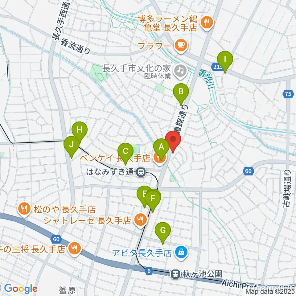 シンフォニア楽器 長久手店周辺のファミレス・ファーストフード一覧地図