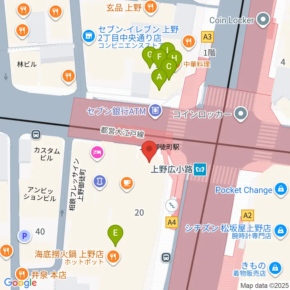 お江戸上野広小路亭周辺のファミレス・ファーストフード一覧地図
