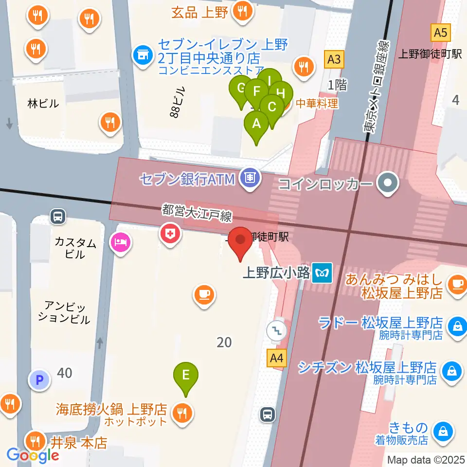 お江戸上野広小路亭周辺のファミレス・ファーストフード一覧地図