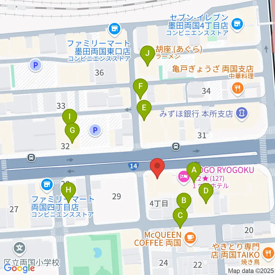お江戸両国亭周辺のファミレス・ファーストフード一覧地図