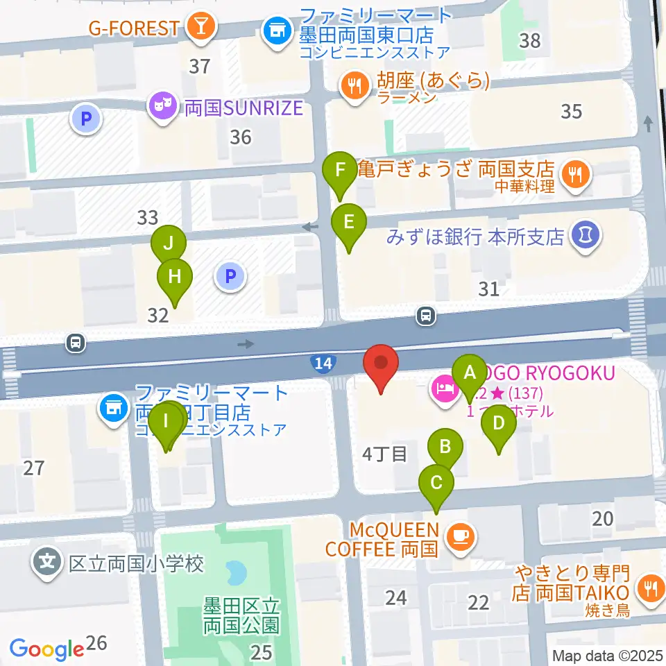 お江戸両国亭周辺のファミレス・ファーストフード一覧地図