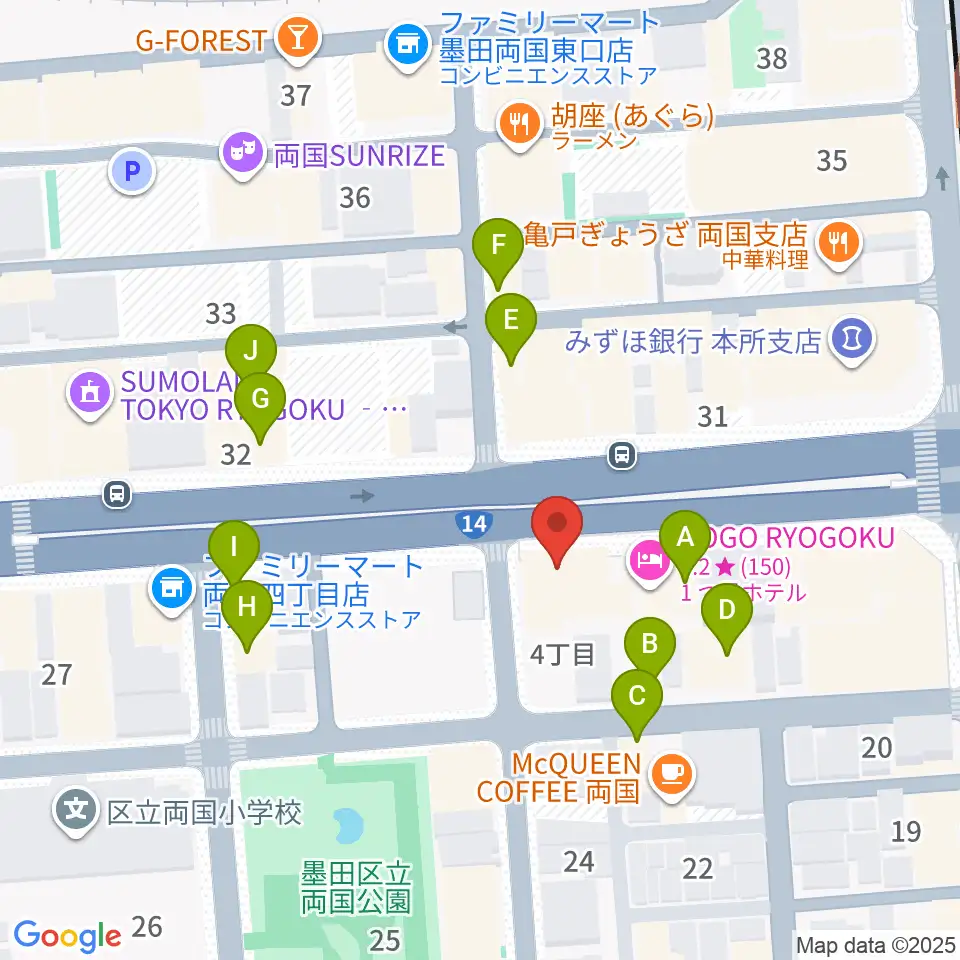 お江戸両国亭周辺のファミレス・ファーストフード一覧地図