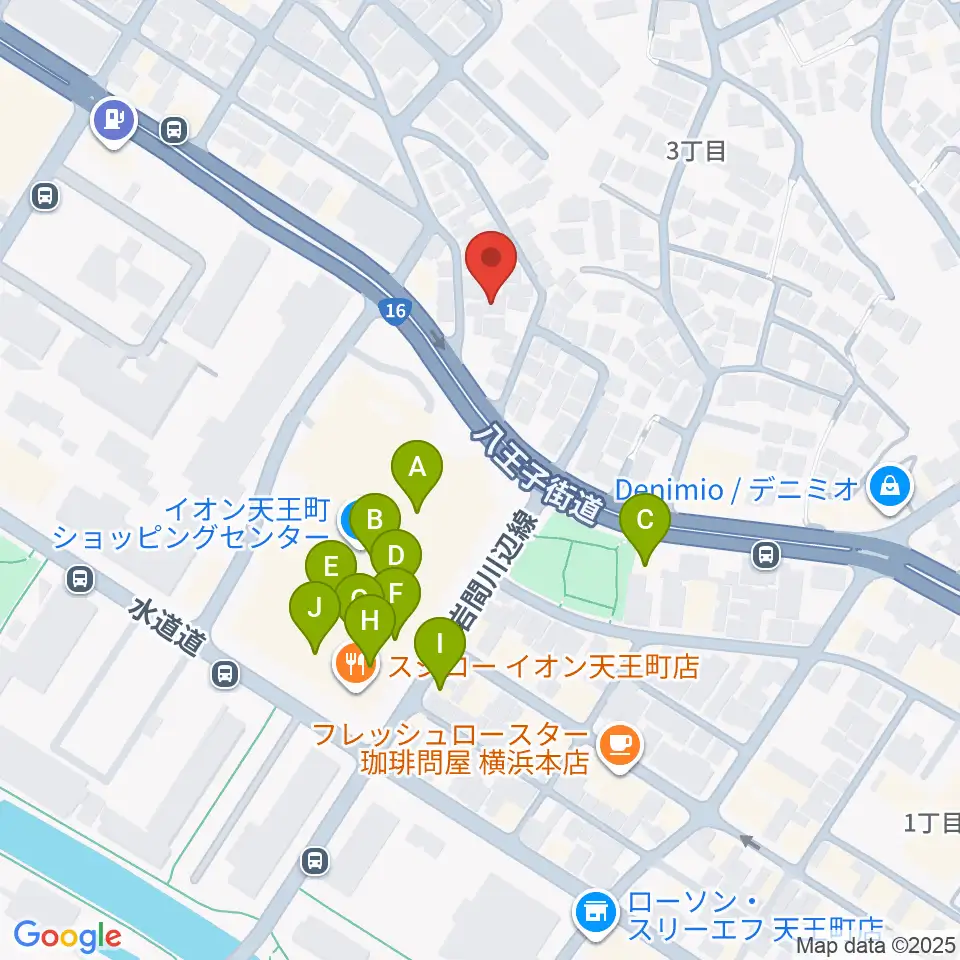 横浜峰岡ピアノ調律周辺のファミレス・ファーストフード一覧地図