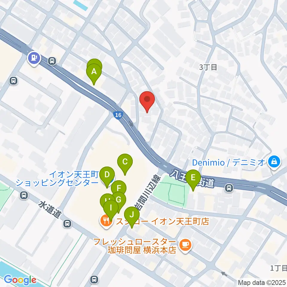 横浜峰岡ピアノ調律周辺のファミレス・ファーストフード一覧地図