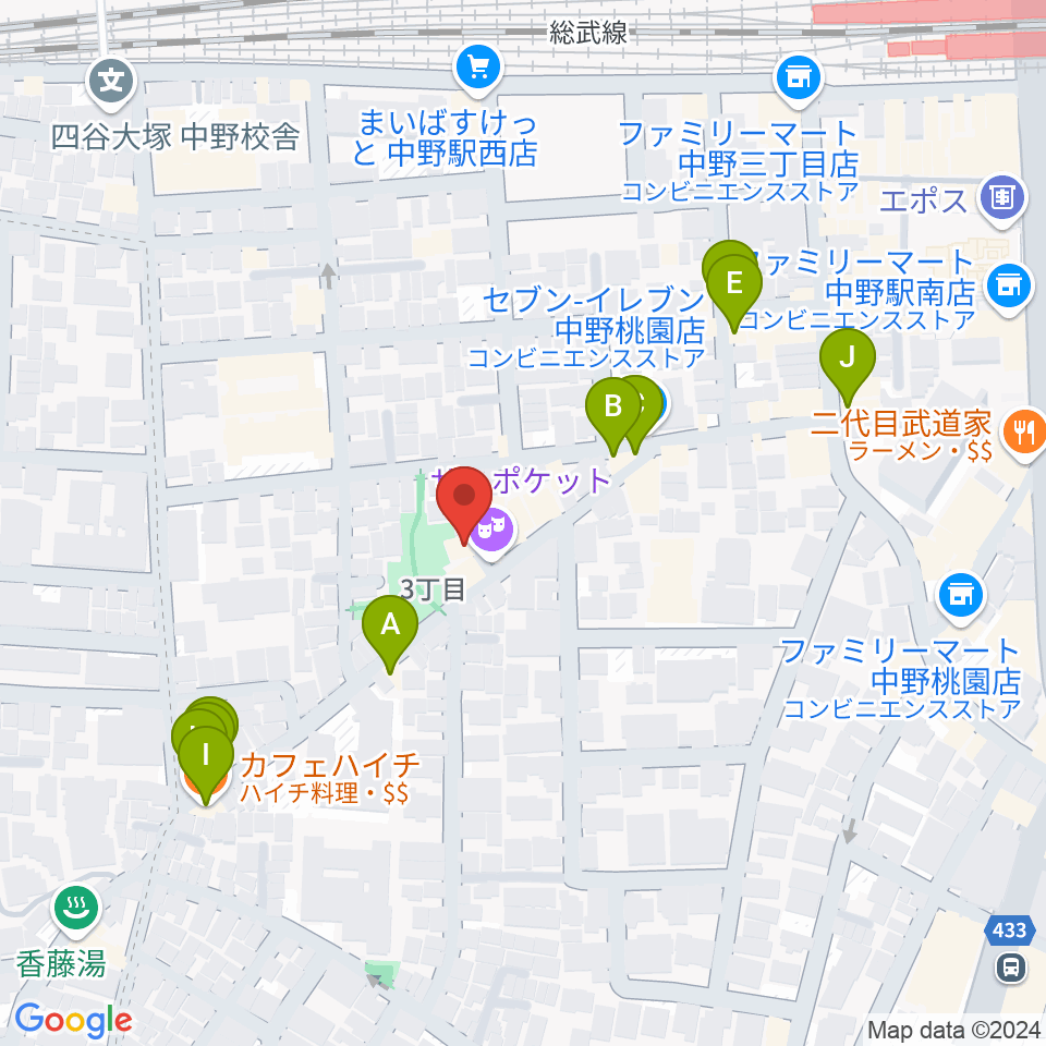 劇場MOMO周辺のファミレス・ファーストフード一覧地図