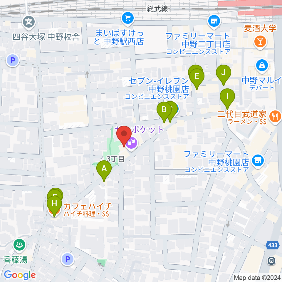 劇場MOMO周辺のファミレス・ファーストフード一覧地図