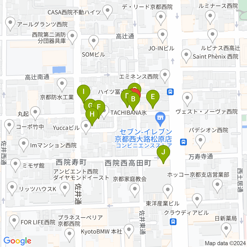 西院 和音堂周辺のファミレス・ファーストフード一覧地図