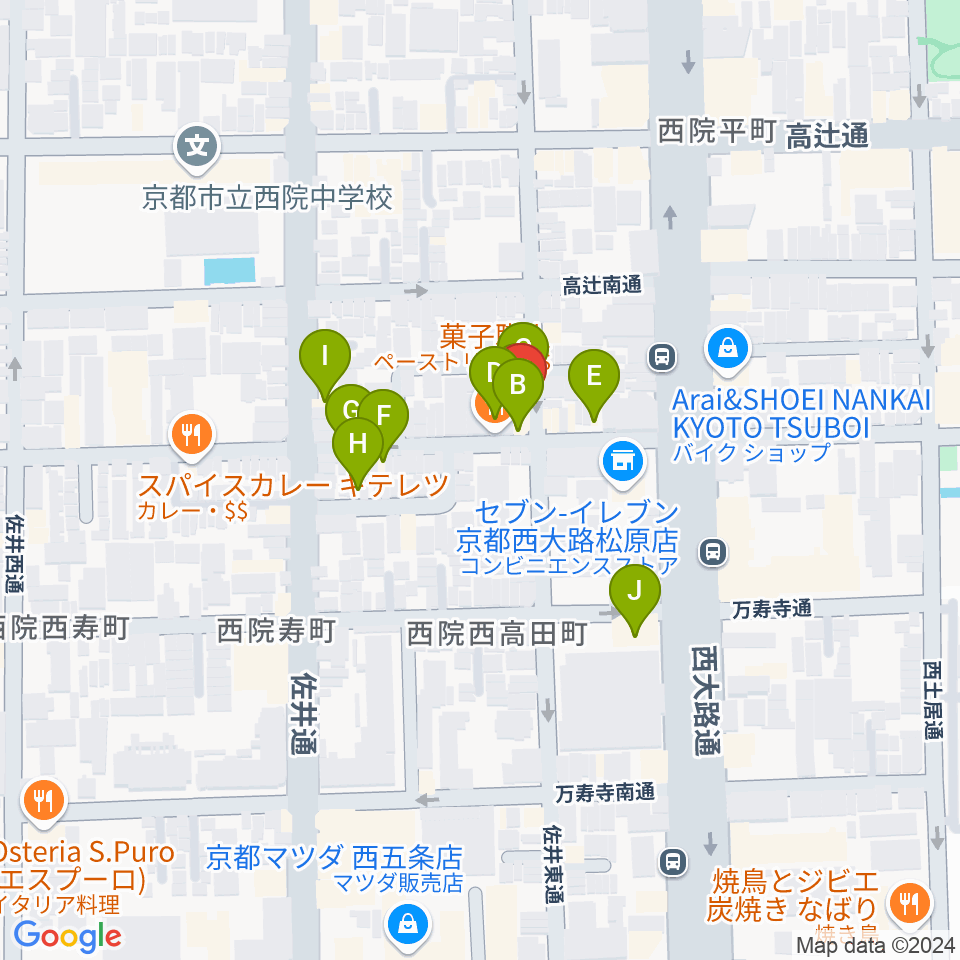 西院 和音堂周辺のファミレス・ファーストフード一覧地図