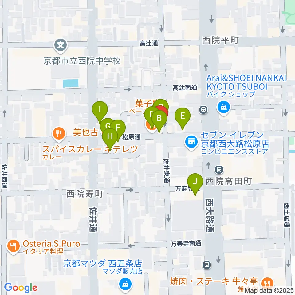 西院 和音堂周辺のファミレス・ファーストフード一覧地図