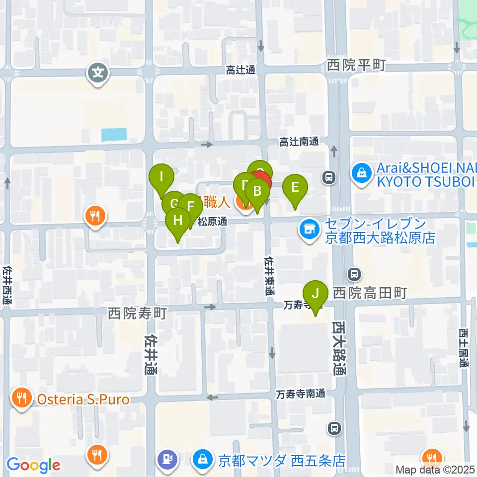 西院 和音堂周辺のファミレス・ファーストフード一覧地図