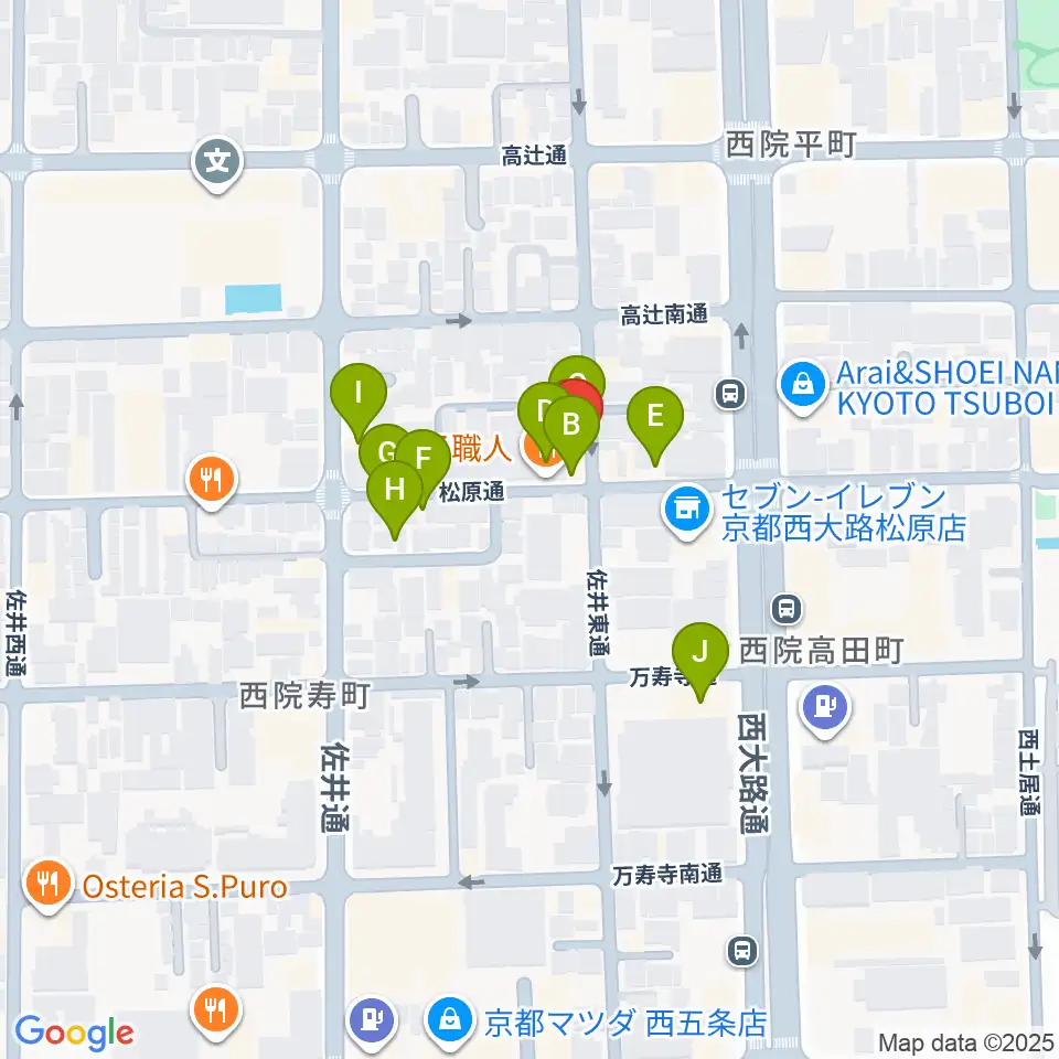 西院 和音堂周辺のファミレス・ファーストフード一覧地図