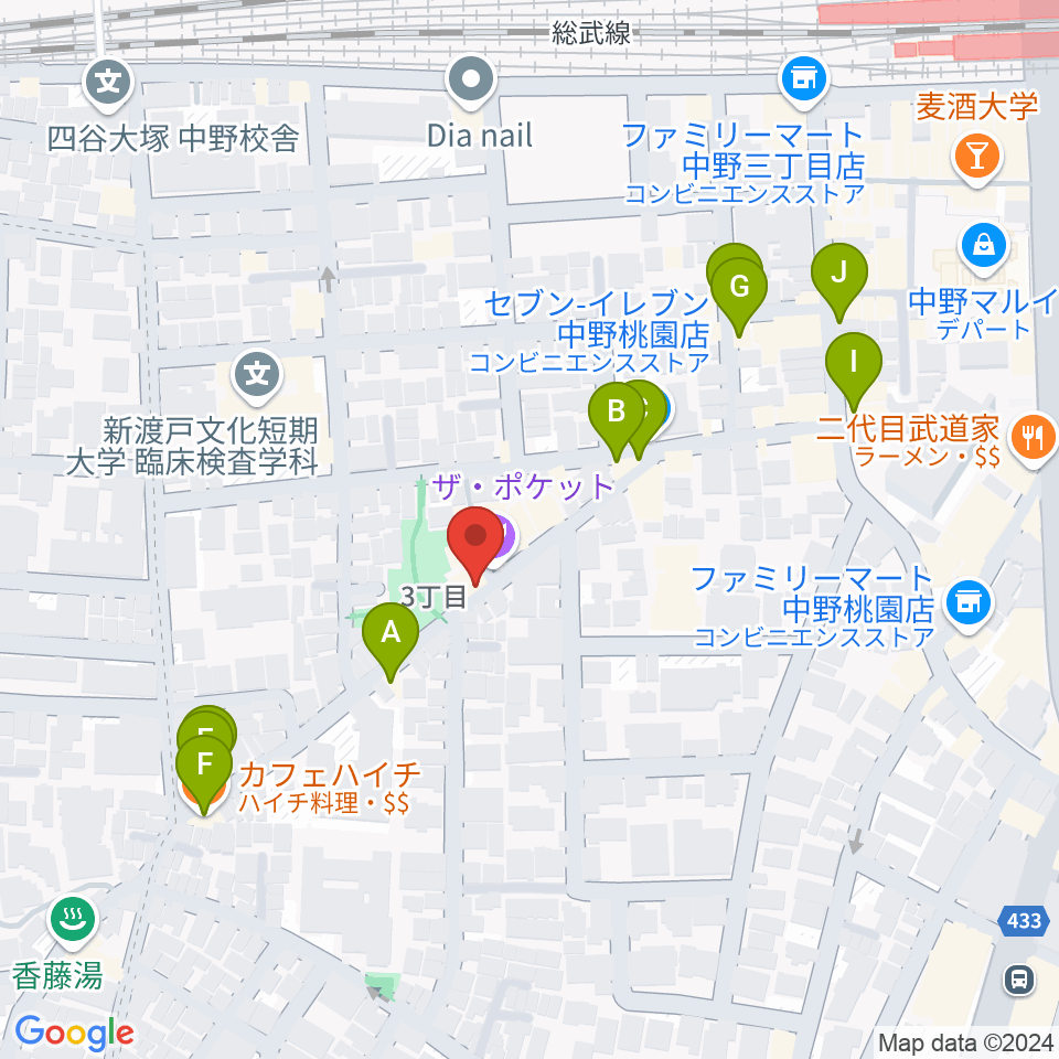 テアトルBONBON周辺のファミレス・ファーストフード一覧地図